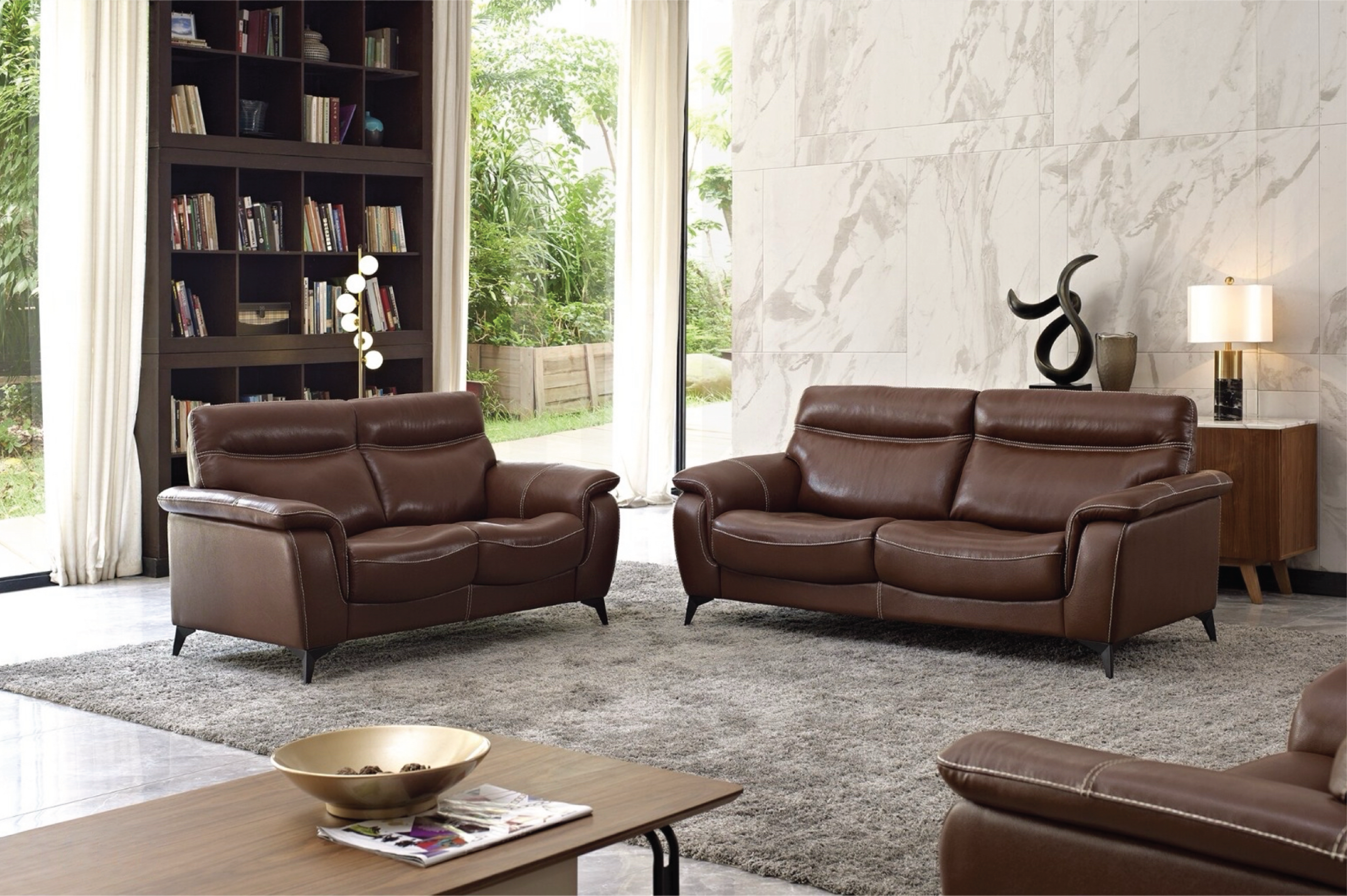 Brown Leather Sofa Set