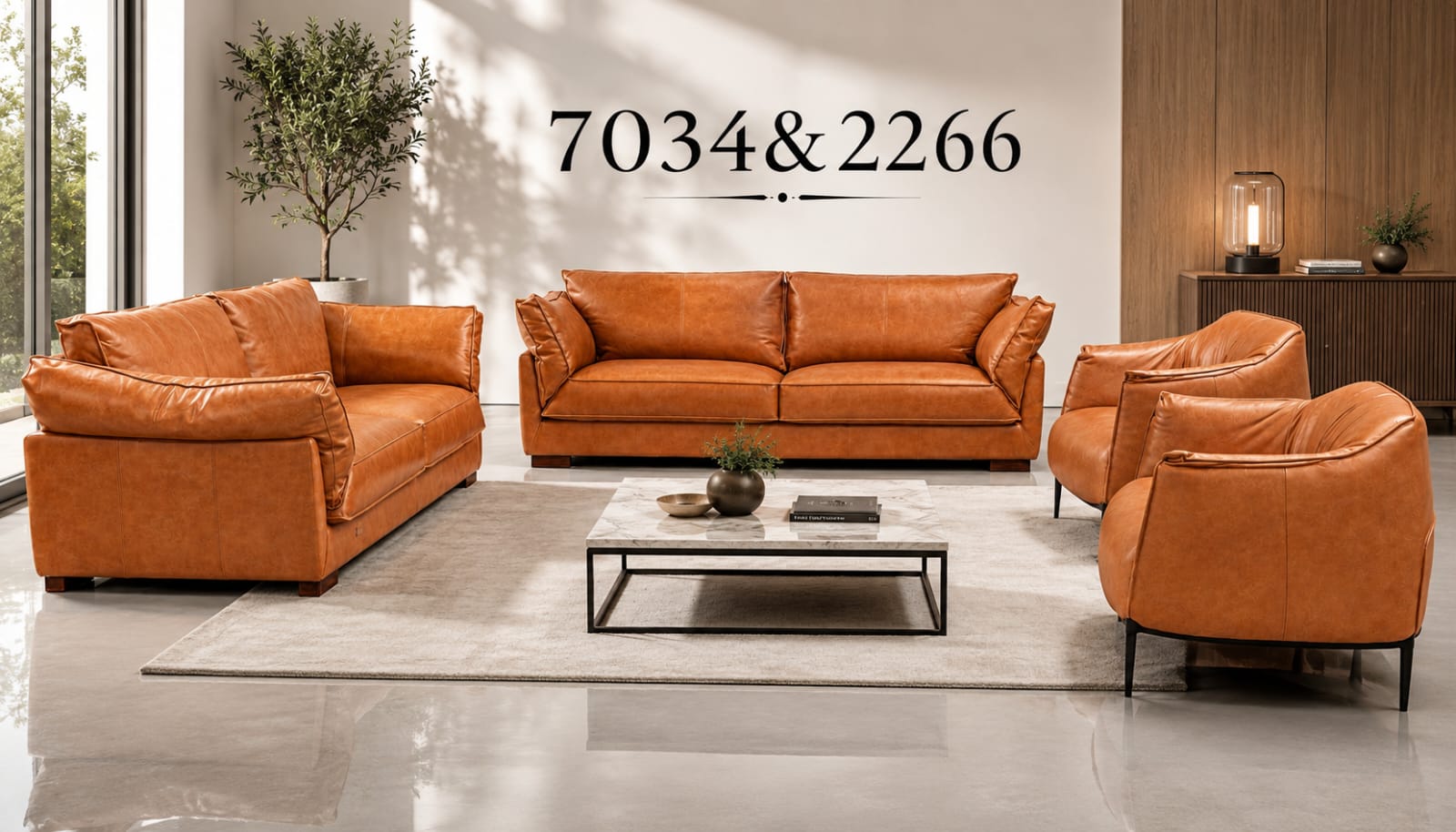 Classic Cognac Sofa Set
