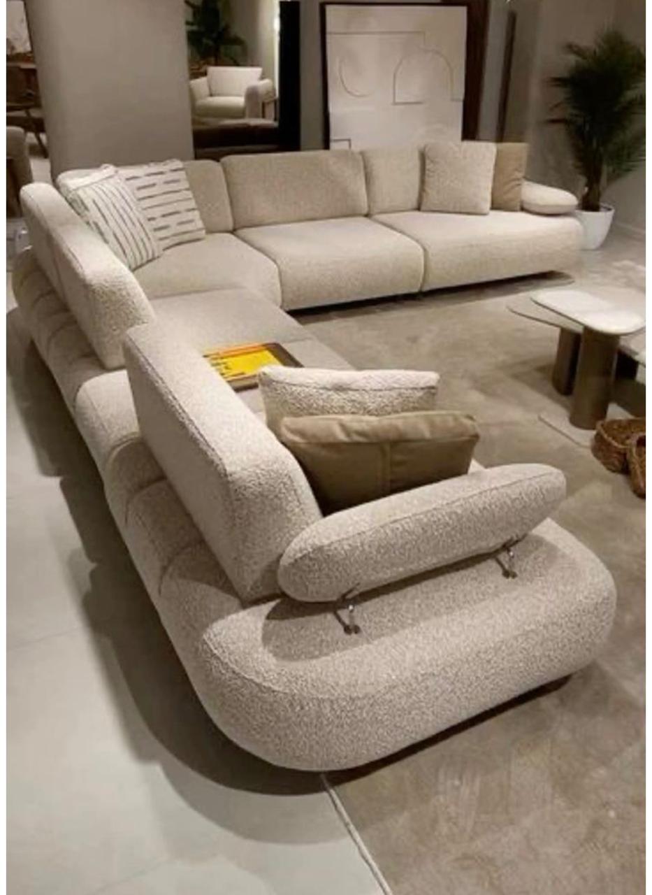 Cream Boucle Curved Sofa