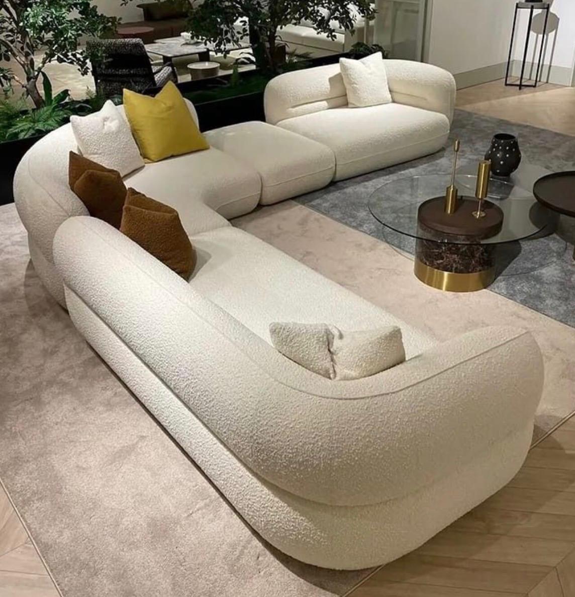 Cream Boucle Curved Sofa thumbnail 1