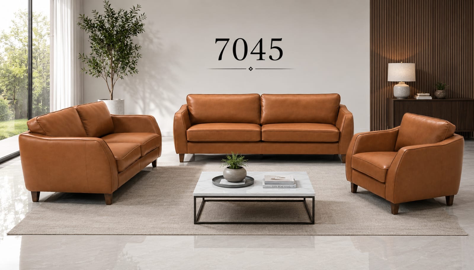 Modern Cognac Sofa Set