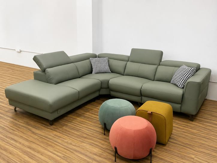 Sage Green L-Shape Sectional Sofa with Ottomans